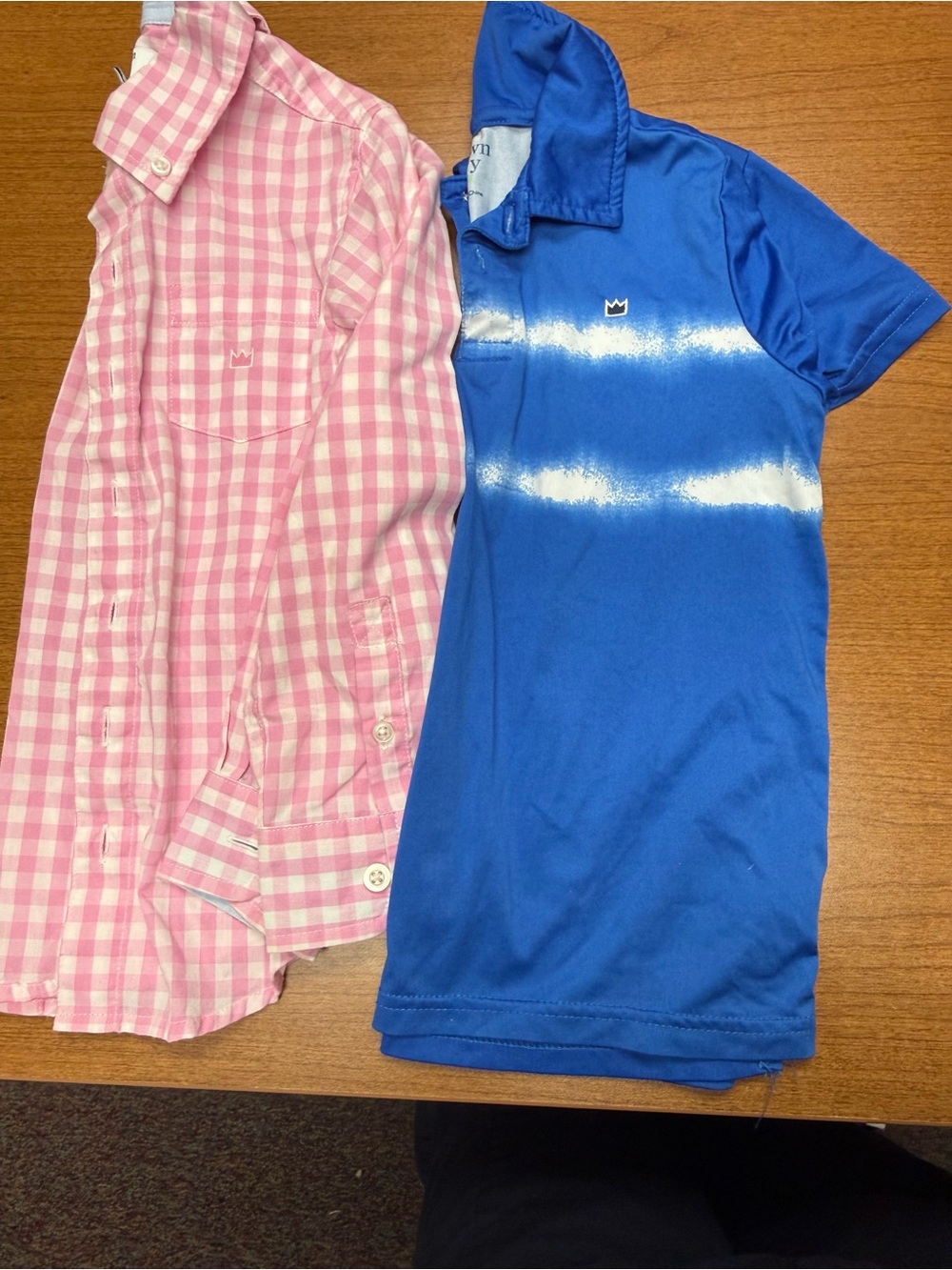 crown & ivy Pink Gingham Button-Up and Blue Polo Shirt Set